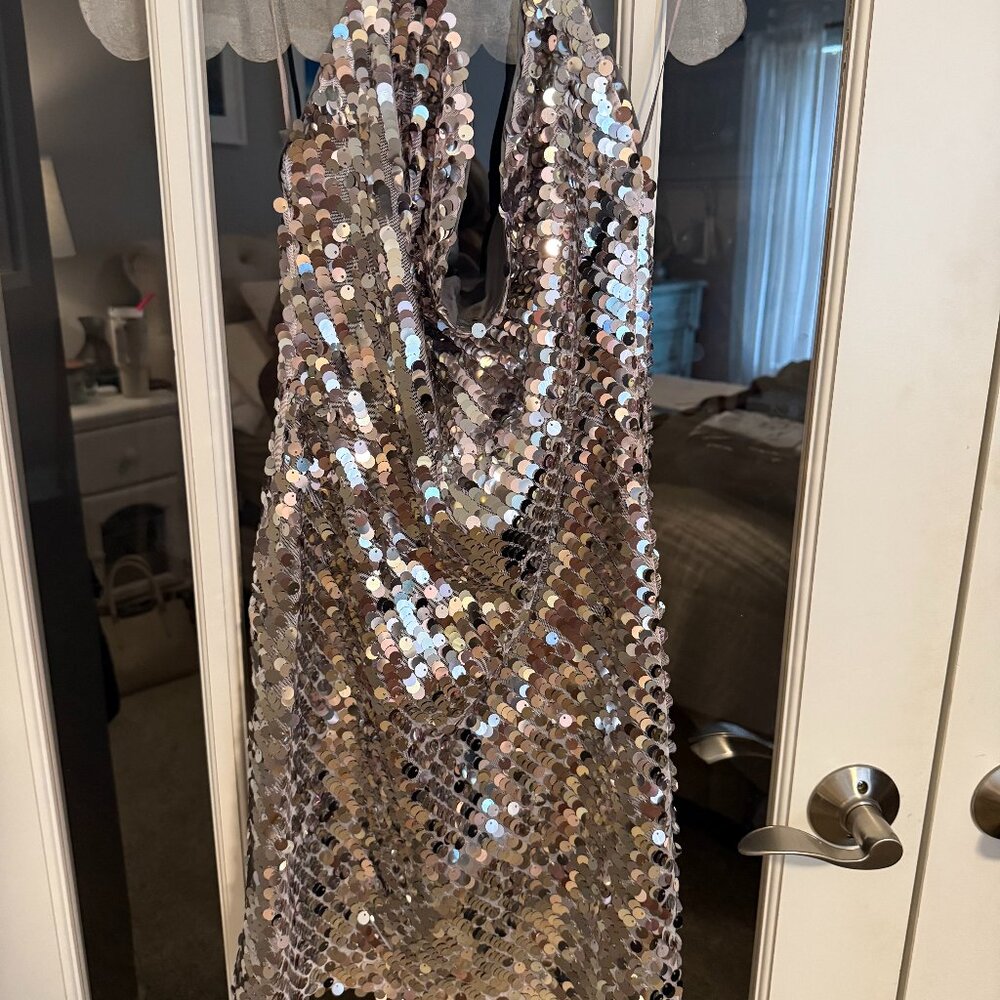 Bardot Silver Sequin Mini Dress Size Small